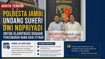 Polresta Jambi Undang Suheri Dwi Nopriyadi untuk Klarifikasi Dugaan Pencemaran Nama Baik/Fitnah