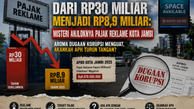 Dari Rp30 Miliar Menjadi Rp8,9 Miliar: Misteri Anjloknya Pajak Reklame Kota Jambi. Aroma Dugaan Korupsi Menguat, APH Turun Tangan?