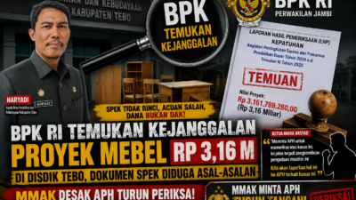 BPK Bongkar Kejanggalan Proyek Mebel Rp3,16 Miliar di Disdik Tebo, Spek Diduga Asal-Asalan, MMAK Desak APH Turun